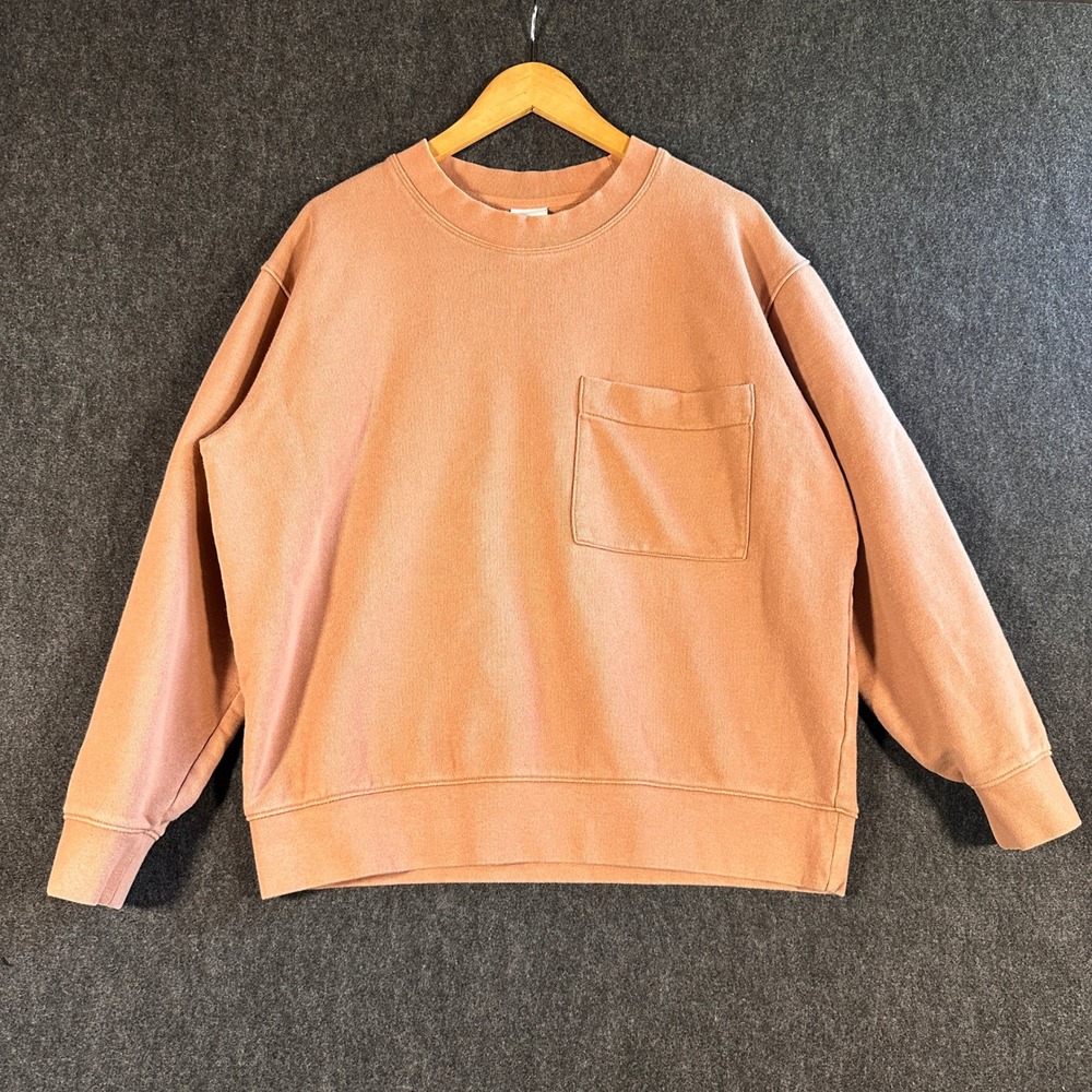 Zara Mens Large Terracotta Orange Pocket Crewneck Sweatshirt Drop Shoulder